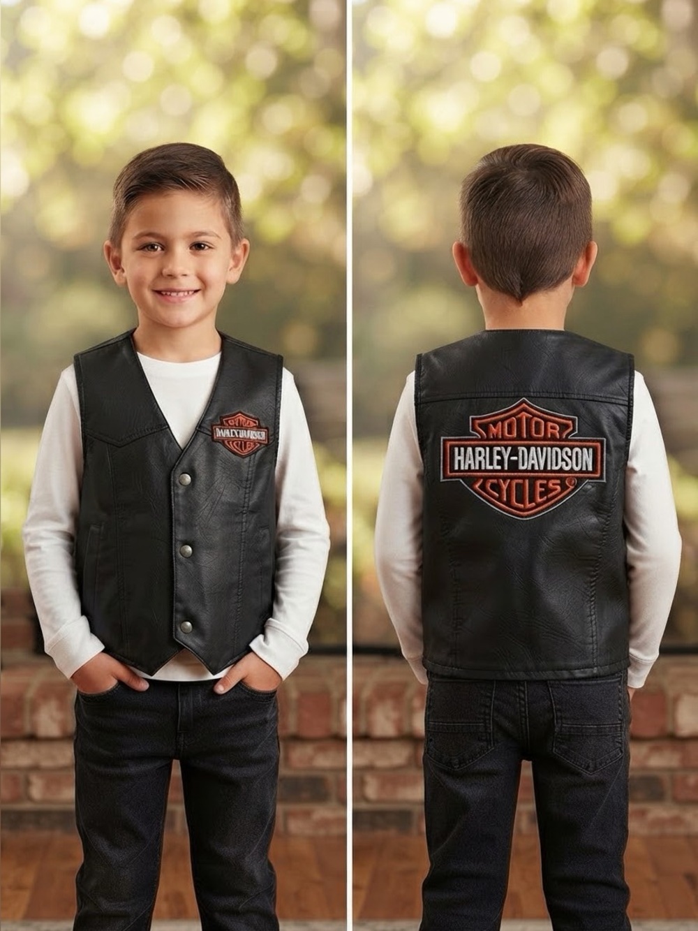 Harley Davidson Kids Black 6/7 Vest embroidered motorcycle Logo Patch Halloween